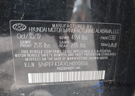 2020 Hyundai Sonata Sel from USA, damaged, VIN 5NPEF4JAXLH000856